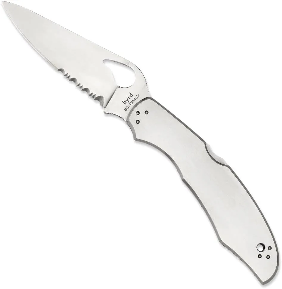 Spyderco Byrd Cara Cara 2 Knife with 3.75" Steel Blade and Durable Stainless Steel Handle - CombinationEdge - BY03PS2