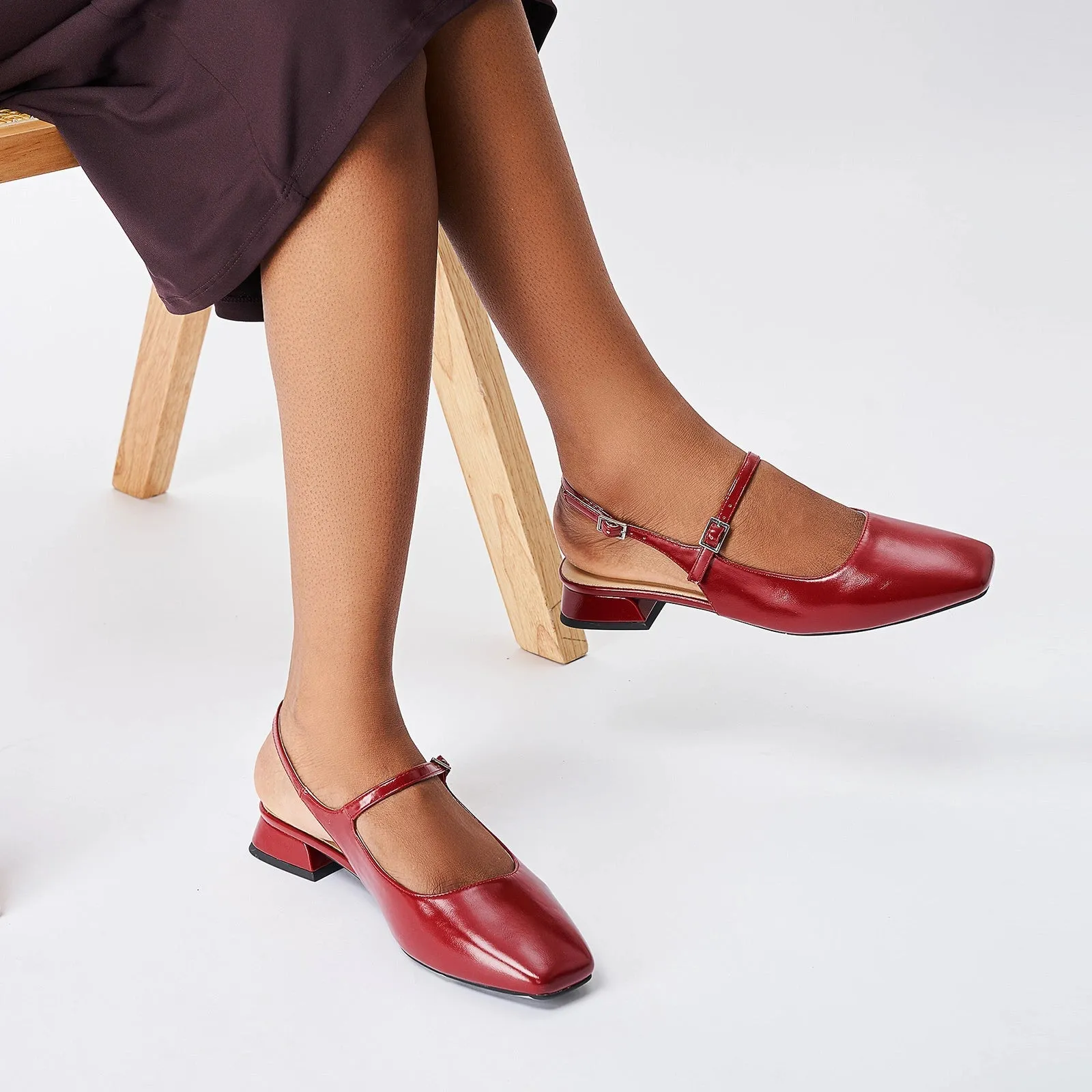 Square-Toe Sleek Slingback Flats (Felicia)