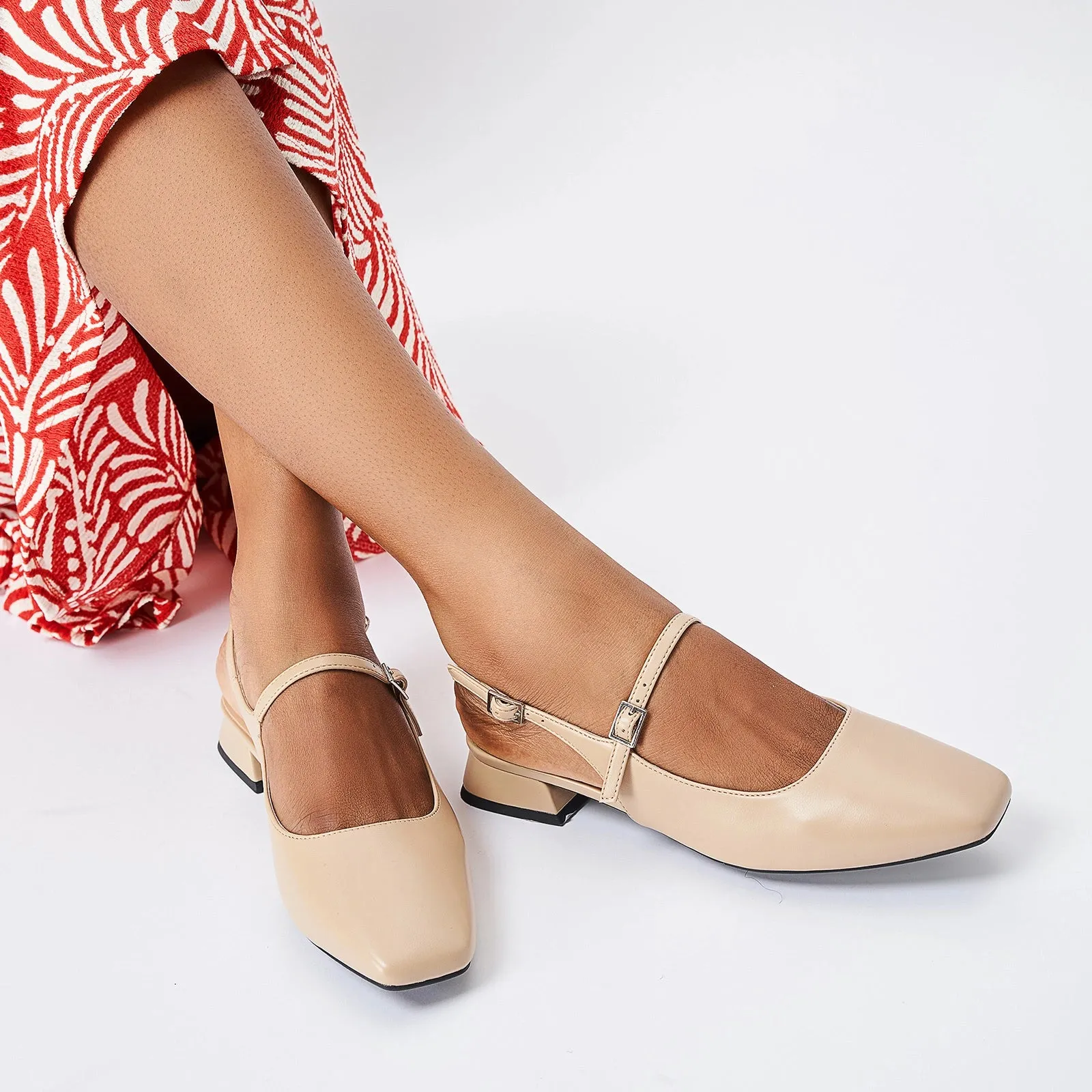 Square-Toe Sleek Slingback Flats (Felicia)