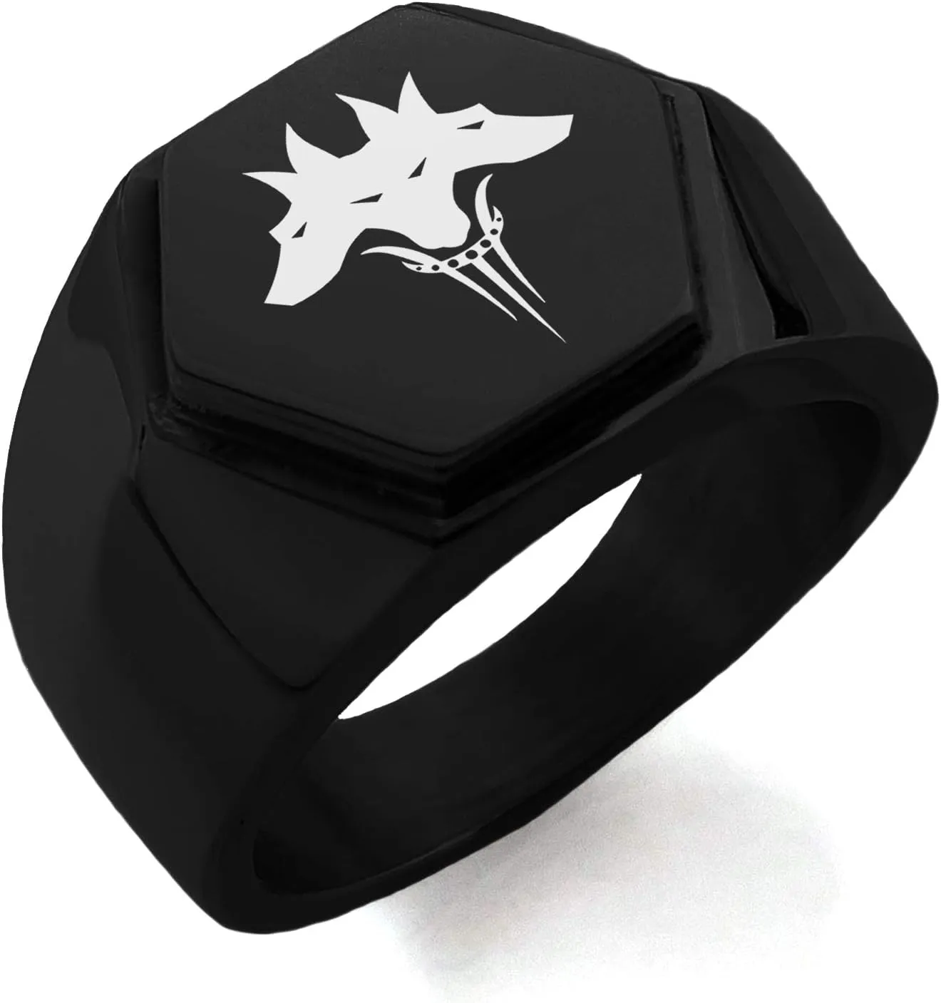 Stainless Steel Greek Mythology Minimalist Oval Top Polished Statement Ring