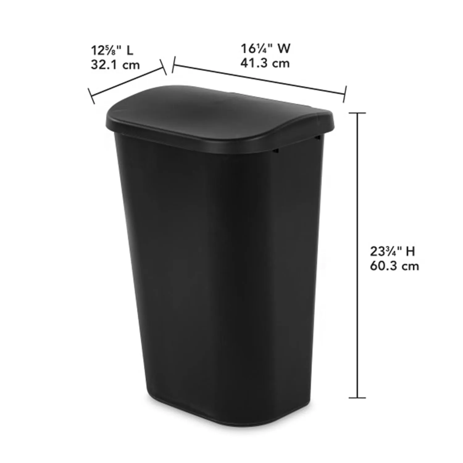 Sterilite 11.3 Gallon D Shape Flat Side Lift Top Lid Wastebasket Trash Can for Kitchen, Home Office, and Garage, or Workspace, Black (12 Pack)