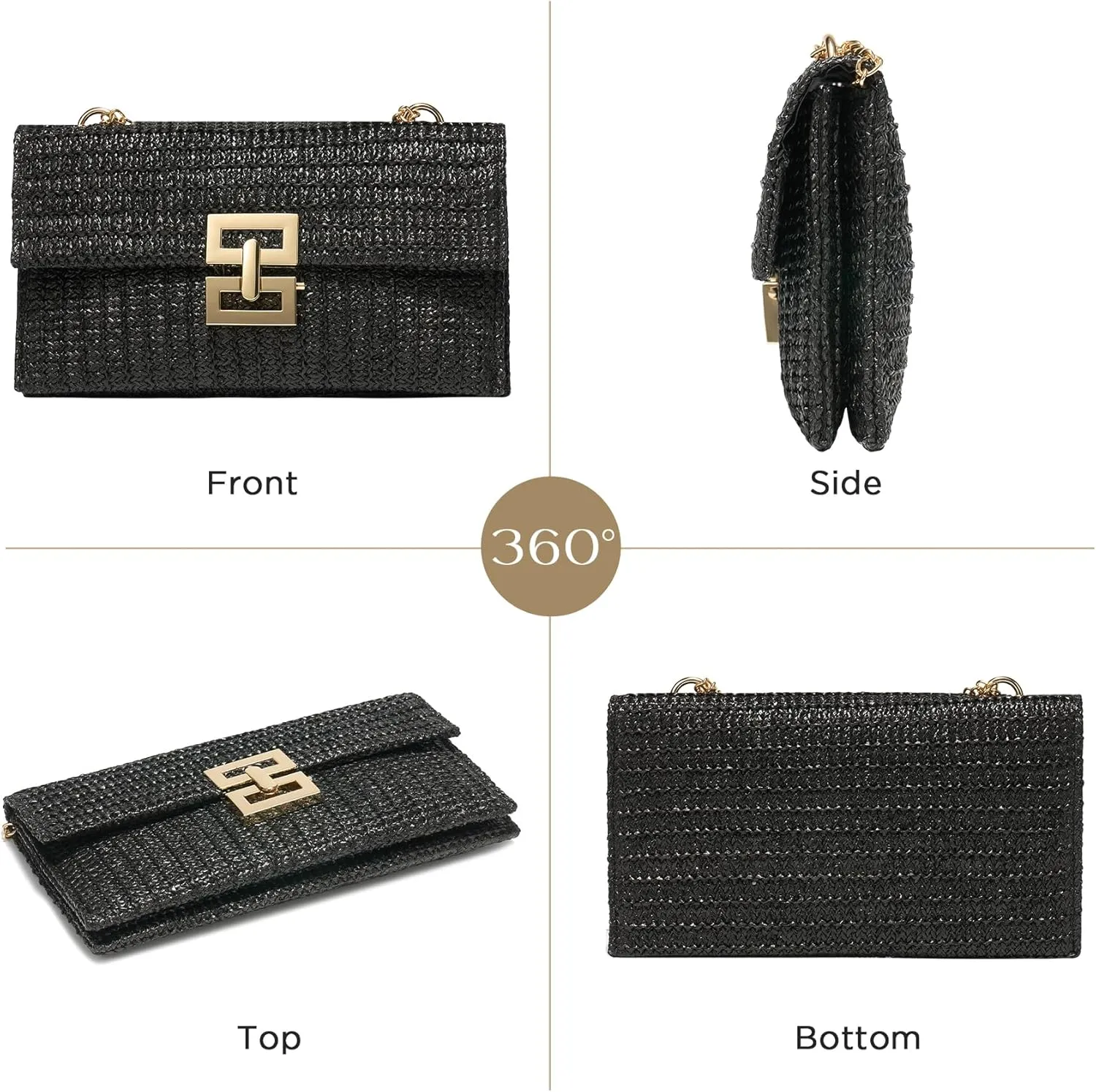 SWEETV Straw Purse Woven Beach Bag Summer Straw Clutch Purse Boho Crossbody Bags for Women Small Raffia Shoulder Bag
