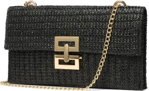 SWEETV Straw Purse Woven Beach Bag Summer Straw Clutch Purse Boho Crossbody Bags for Women Small Raffia Shoulder Bag