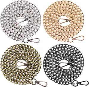 Swpeet 4Pcs Luxury Fashion 47 Inche Replacement Flat Chain Strap with Buckles Set, Perfect for DIY Metal Shoulder Cross Body Bag Hand Bag Purse Replacement （ Gold   Silver  Bronze   Gun-Black