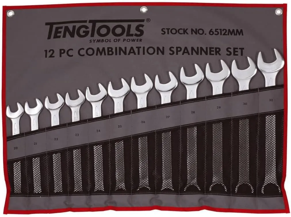 Teng Tools 12 Piece 12 Point Metric Combination Wrench Set (20MM - 32MM) - 6512MM, Silver