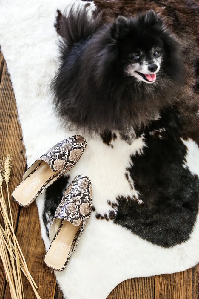 THERAPY Estella Slide Taupe Snake Print