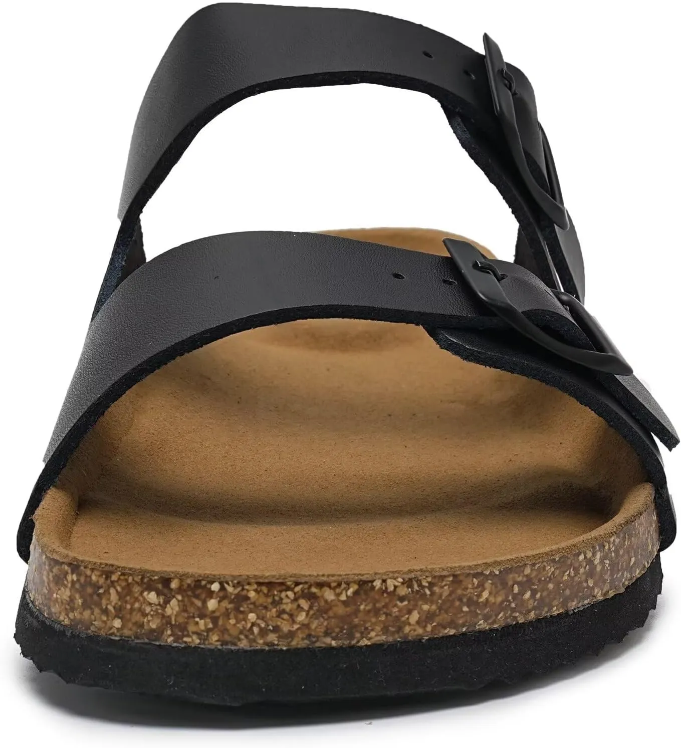 Torotto Genuine Leather Mens Slides with Cork Footbed Open Toe Adjustable Webbing Flat Sandals for Walking | Beach | Indoor