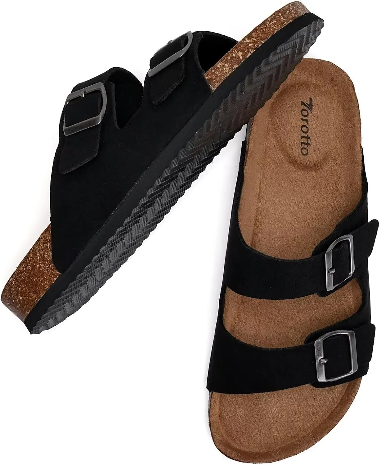 Torotto Mens Slides with Cork Footbed Open Toe Adjustable Webbing Flat Sandals for Walking | Beach | Indoor