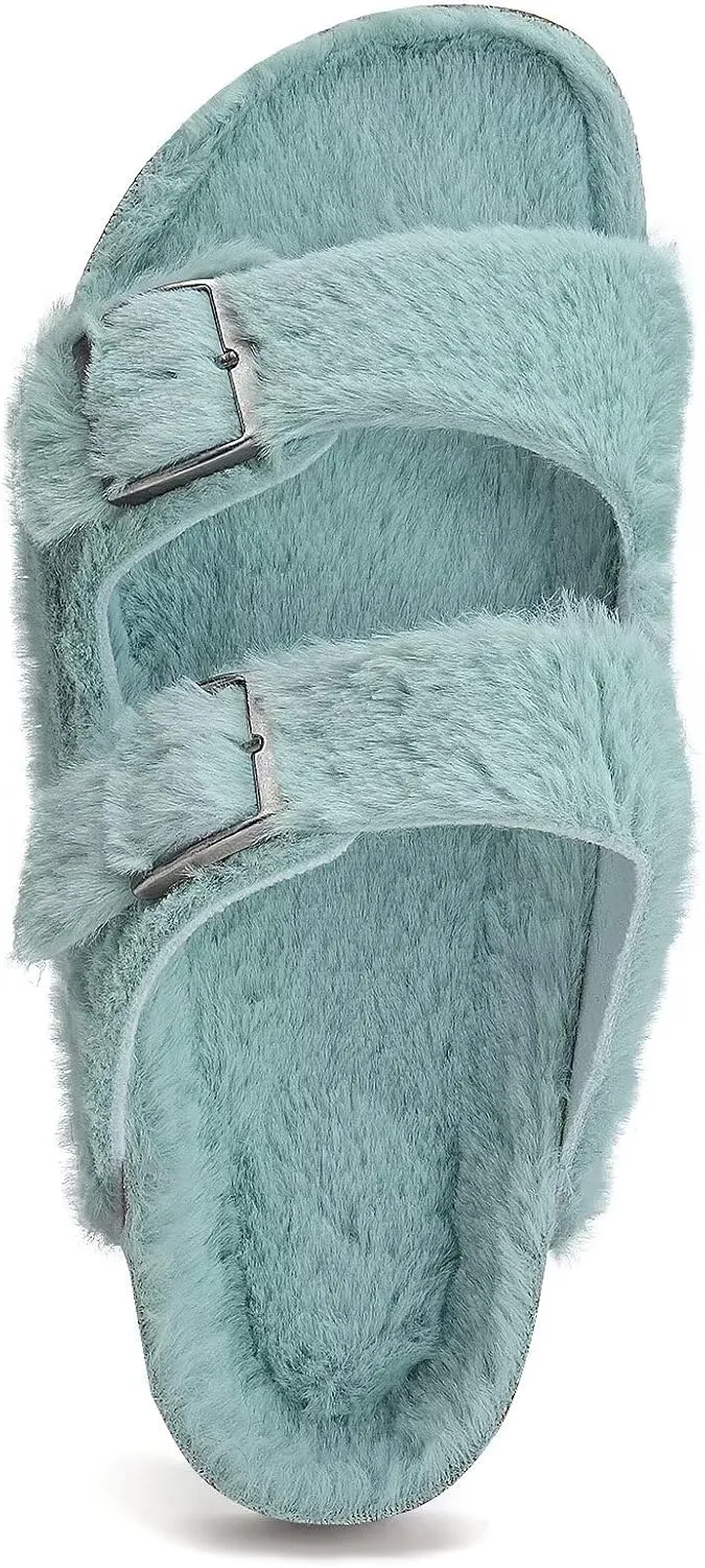 Torotto Womens Slides with Cork Footbed Open Toe Adjustable Webbing Flat Sandals for Walking | Beach | Indoor