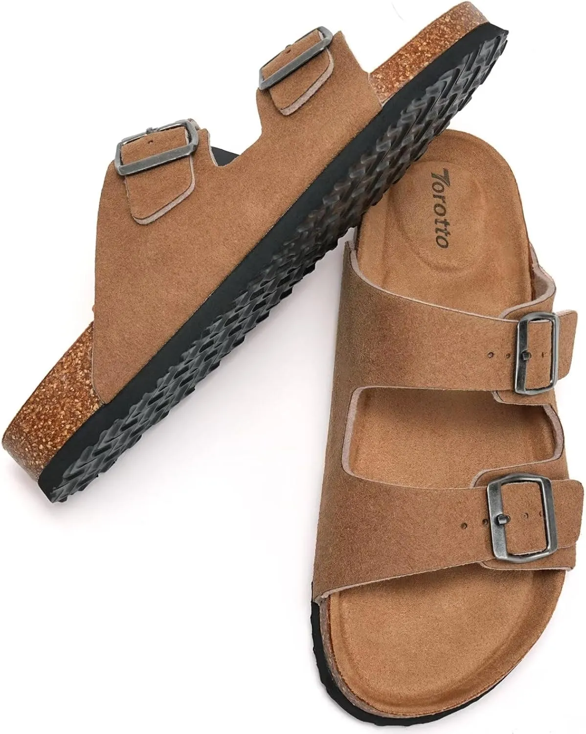 Torotto Womens Slides with Cork Footbed Open Toe Adjustable Webbing Flat Sandals for Walking | Beach | Indoor