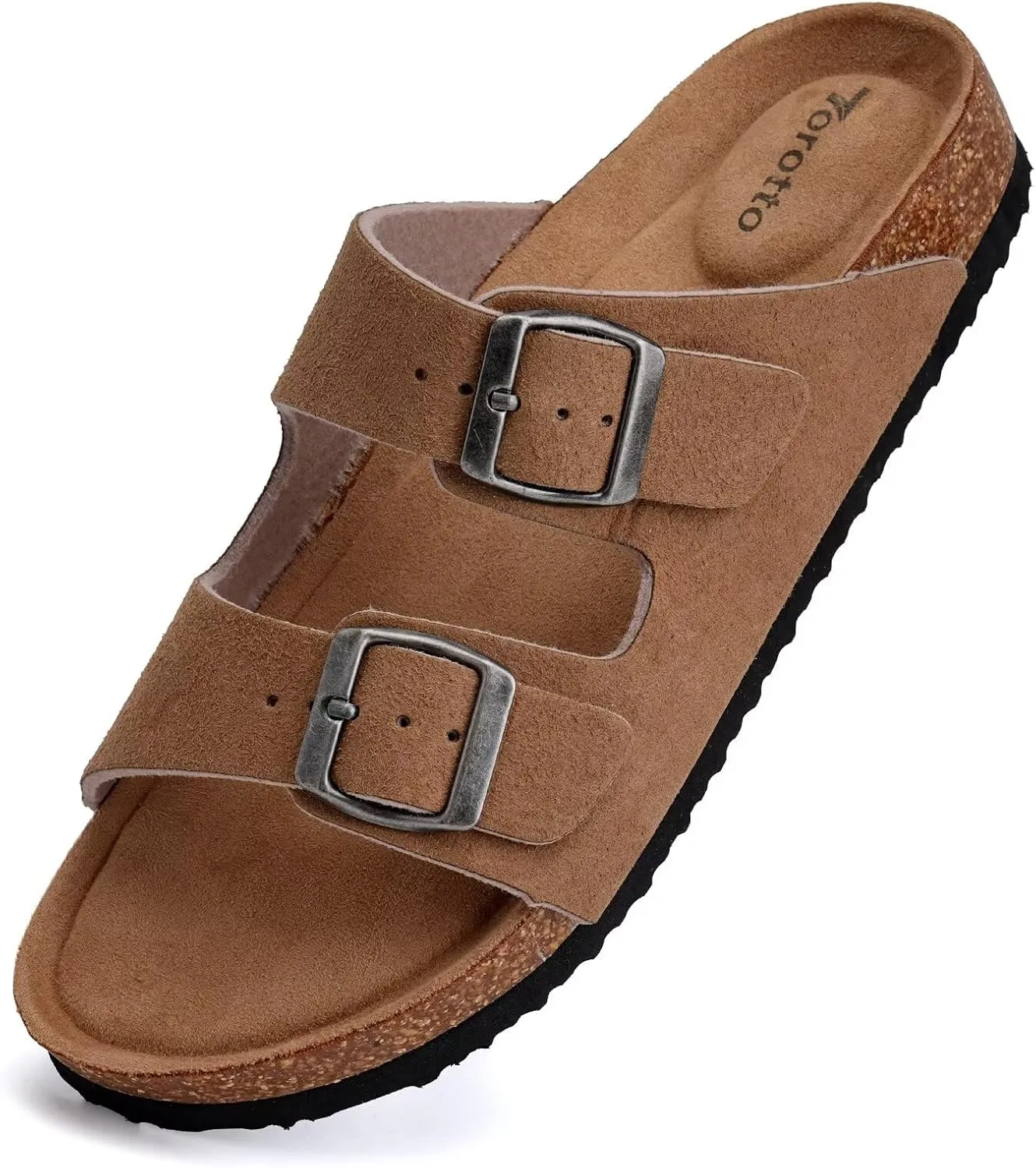 Torotto Womens Slides with Cork Footbed Open Toe Adjustable Webbing Flat Sandals for Walking | Beach | Indoor