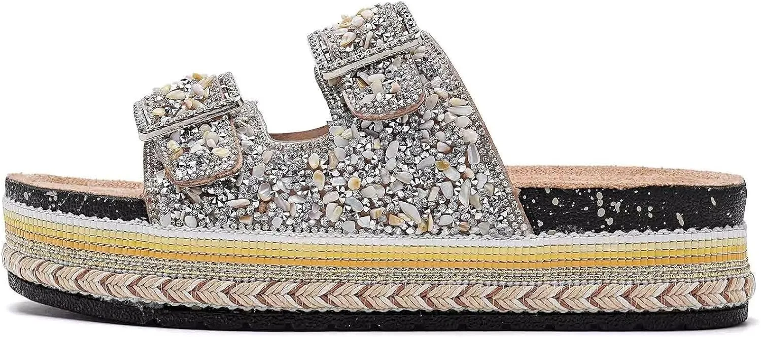 Torotto Womens Slides with Cork Footbed Open Toe Adjustable Webbing Flat Sandals for Walking | Beach | Indoor