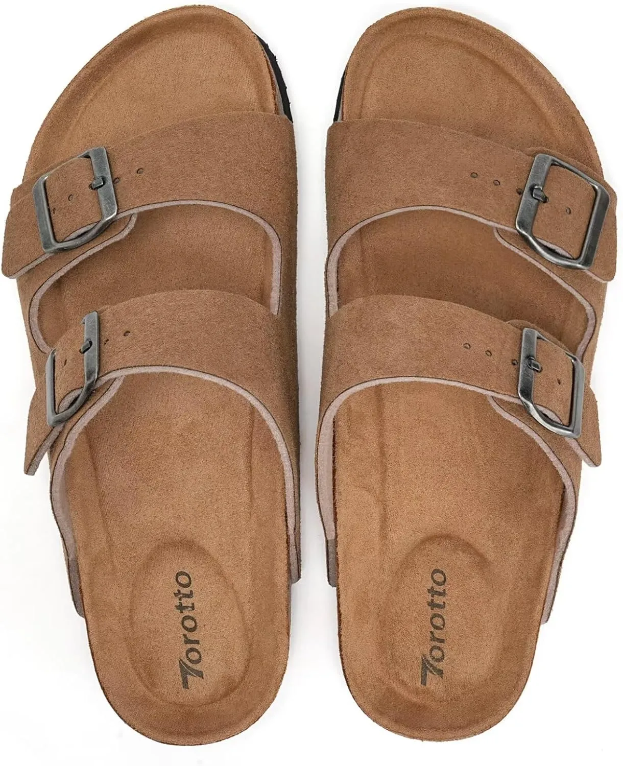 Torotto Womens Slides with Cork Footbed Open Toe Adjustable Webbing Flat Sandals for Walking | Beach | Indoor