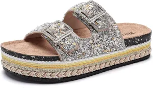 Torotto Womens Slides with Cork Footbed Open Toe Adjustable Webbing Flat Sandals for Walking | Beach | Indoor
