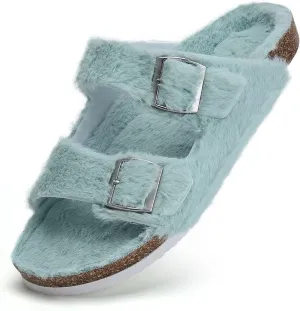 Torotto Womens Slides with Cork Footbed Open Toe Adjustable Webbing Flat Sandals for Walking | Beach | Indoor