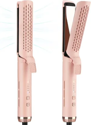 TOSAGE 360°Airflow Styler, 1 1/2 inch Curling Wand & Hair Straightener 2 in 1 with Ionic Cool Air to Lock in Style, Titanium Flat Iron Curler in One with Dual Voltage