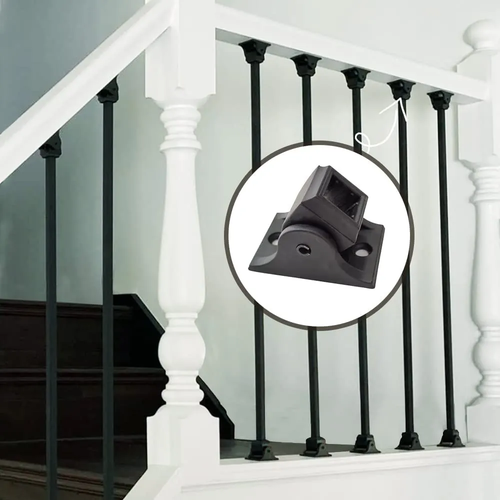 TOUCAN Iron Baluster Shoes - Stair Swivel Shoe with Screw - for 1/2" Square Balusters - Set of 10 (Satin Black)
