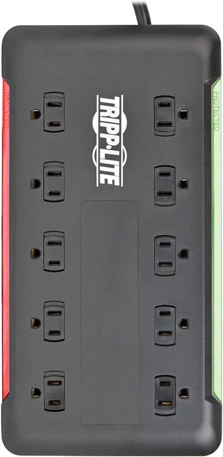 Tripp Lite 10-Outlet Surge Protector Power Strip 6ft Cord 2880 Joules Black $100K Insurance (TLP1006B)