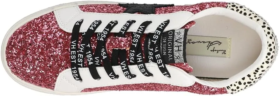 Vintage Havana Womens Flair Glitter Cow Print Slip On Sneakers Shoes Casual - Pink
