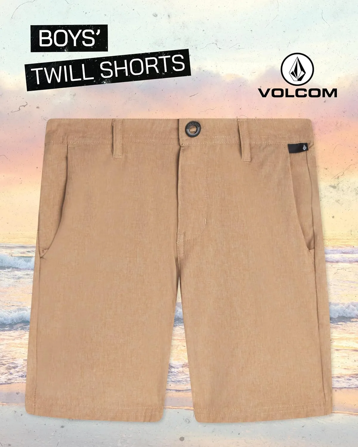 Volcom Boys' Twill Shorts - Stretch Fit Flat Front Chino Golf Uniform Shorts for Boys, Classic Pull-On Style with Belt Loops