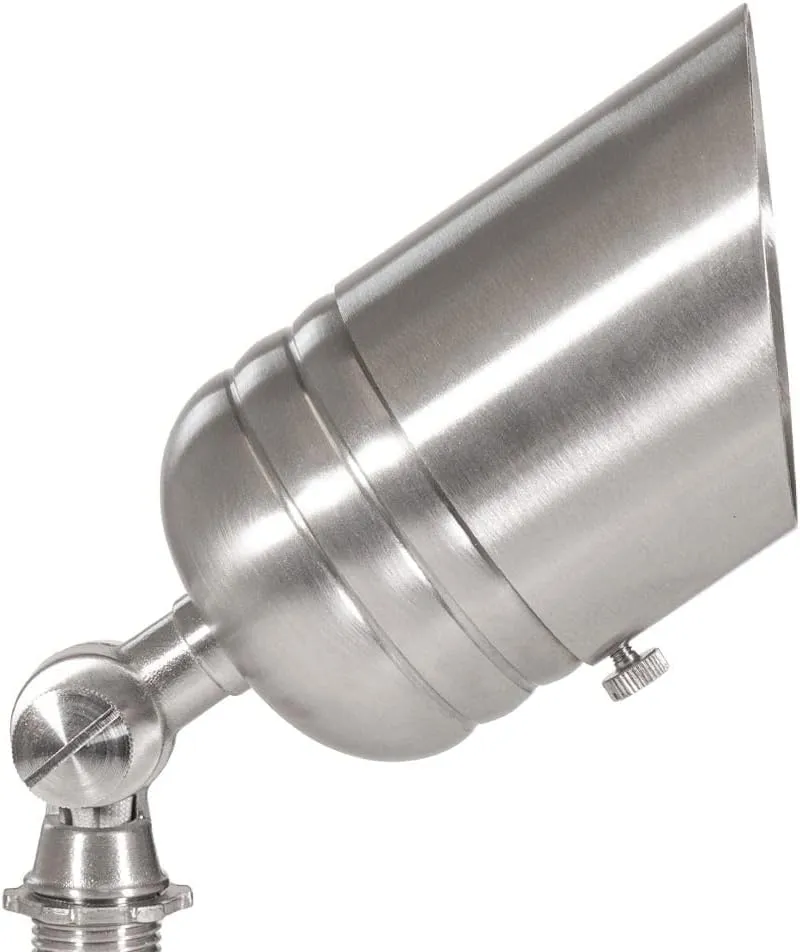 VOLT Fat Boy 12V Stainless Steel Outdoor Spotlight with 5W 2700K Warm White 400 Lumen MR16 LED Bulb for Low Voltage Landscape Lighting of Yard, Lawn, Garden, Patio, Trees & House