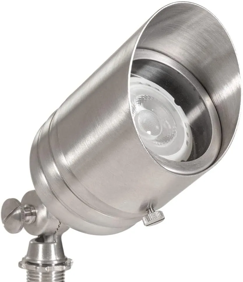 VOLT Fat Boy 12V Stainless Steel Outdoor Spotlight with 5W 2700K Warm White 400 Lumen MR16 LED Bulb for Low Voltage Landscape Lighting of Yard, Lawn, Garden, Patio, Trees & House