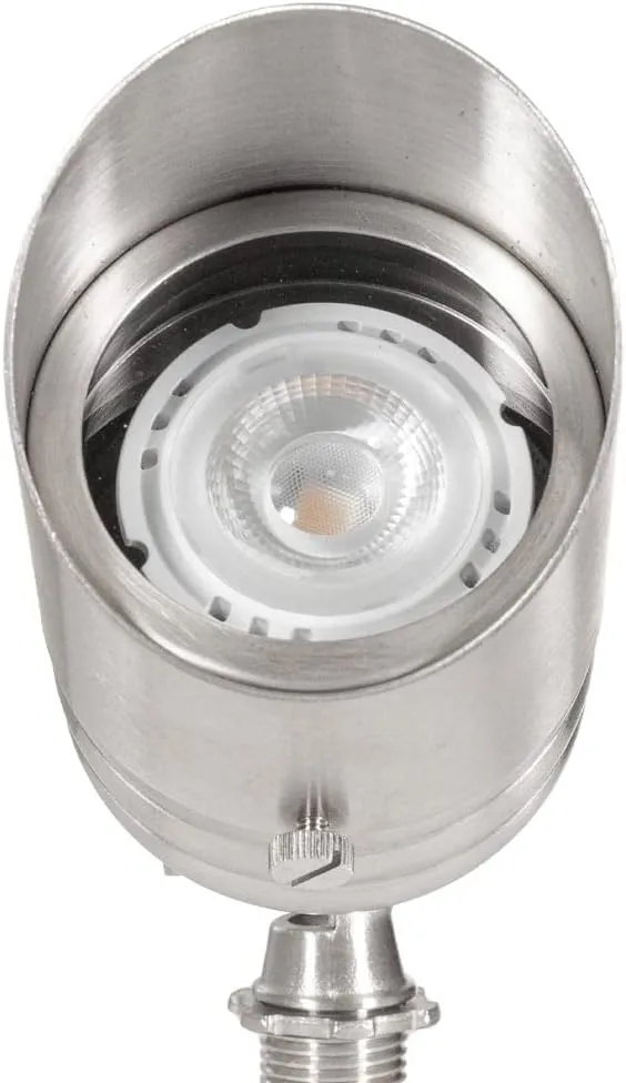VOLT Fat Boy 12V Stainless Steel Outdoor Spotlight with 5W 2700K Warm White 400 Lumen MR16 LED Bulb for Low Voltage Landscape Lighting of Yard, Lawn, Garden, Patio, Trees & House