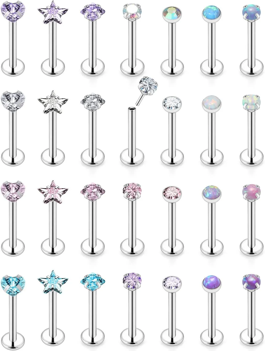 Vsnnsns 14K Gold Plated 16G 18G 20G Threadless Nose Rings Studs Flat Back Earrings Stainless Steel Tragus Helix Conch Earrings Stud Snake Bite Lip Rings Labret Medusa Piercing Jewelry for Women Men