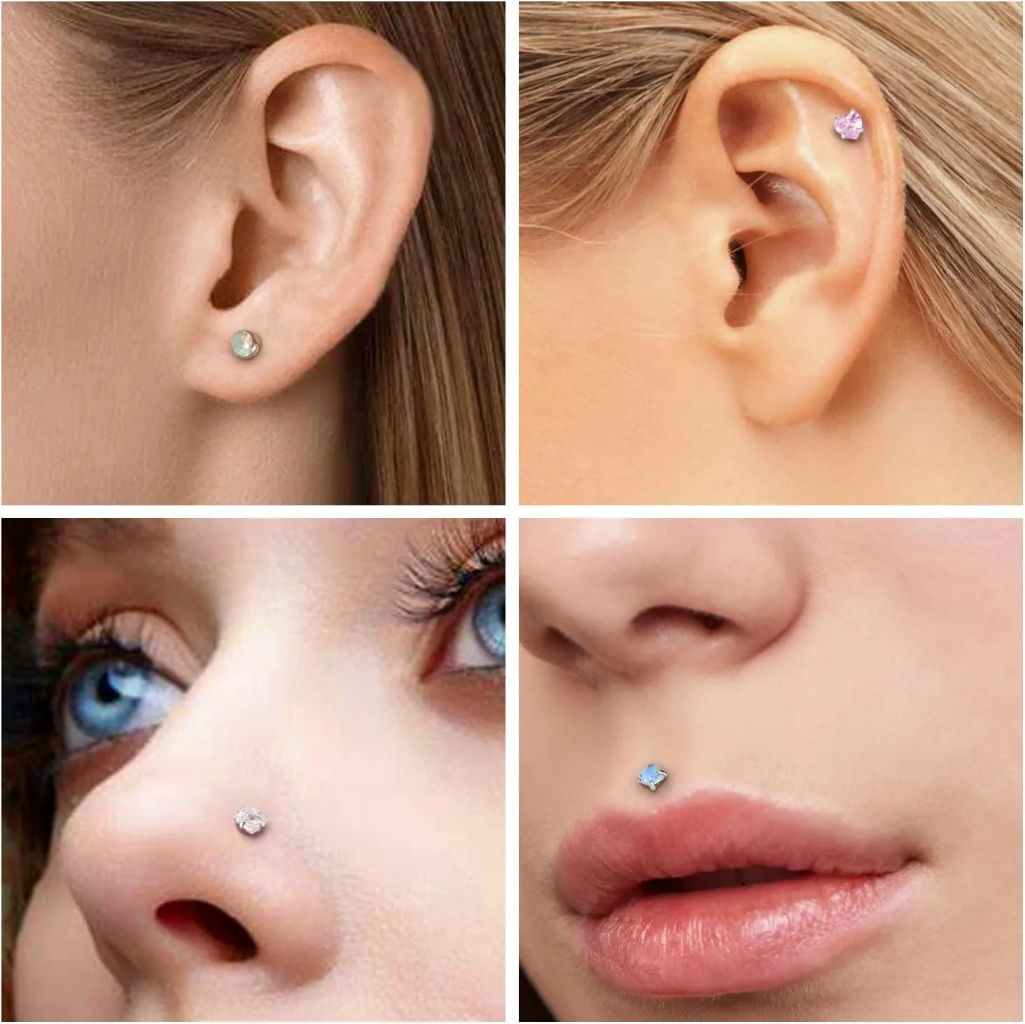 Vsnnsns 14K Gold Plated 16G 18G 20G Threadless Nose Rings Studs Flat Back Earrings Stainless Steel Tragus Helix Conch Earrings Stud Snake Bite Lip Rings Labret Medusa Piercing Jewelry for Women Men