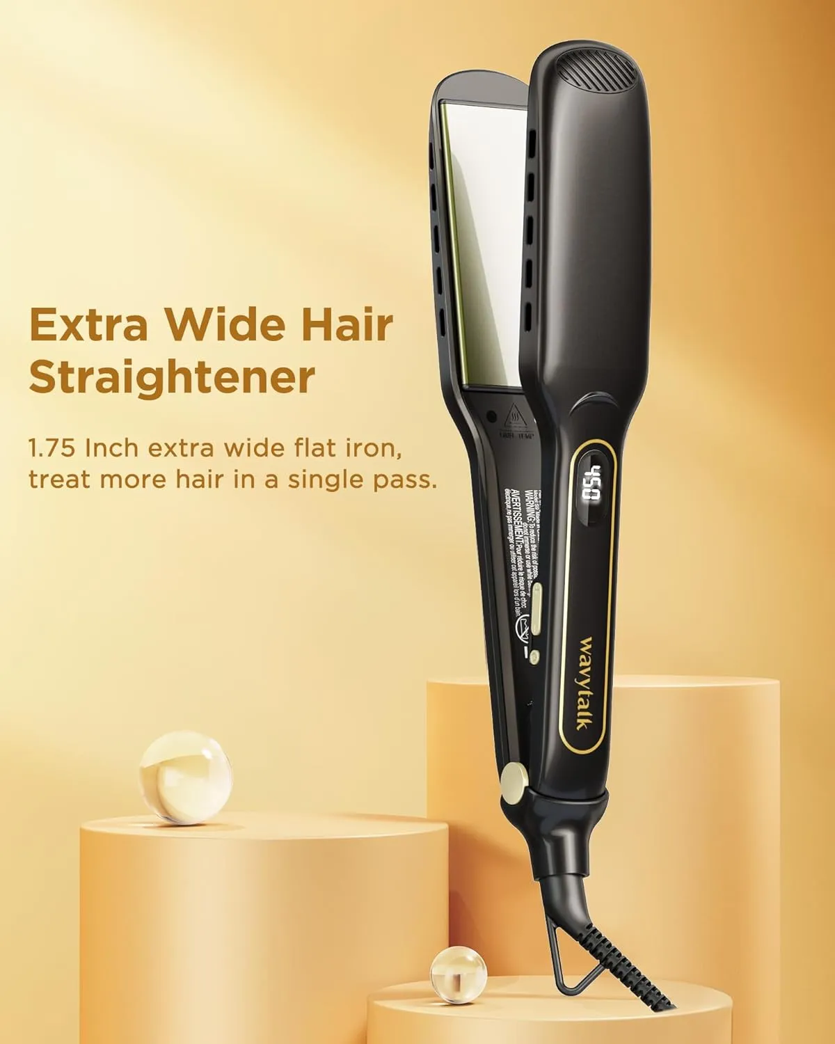 Wavytalk Hair Straightener, Titanium 1.75 Inch Vent Sesh Wide Flat Iron, Straightener for Damp or Dry Hair with Dual Voltage Leave Hair Silky Smooth, Black