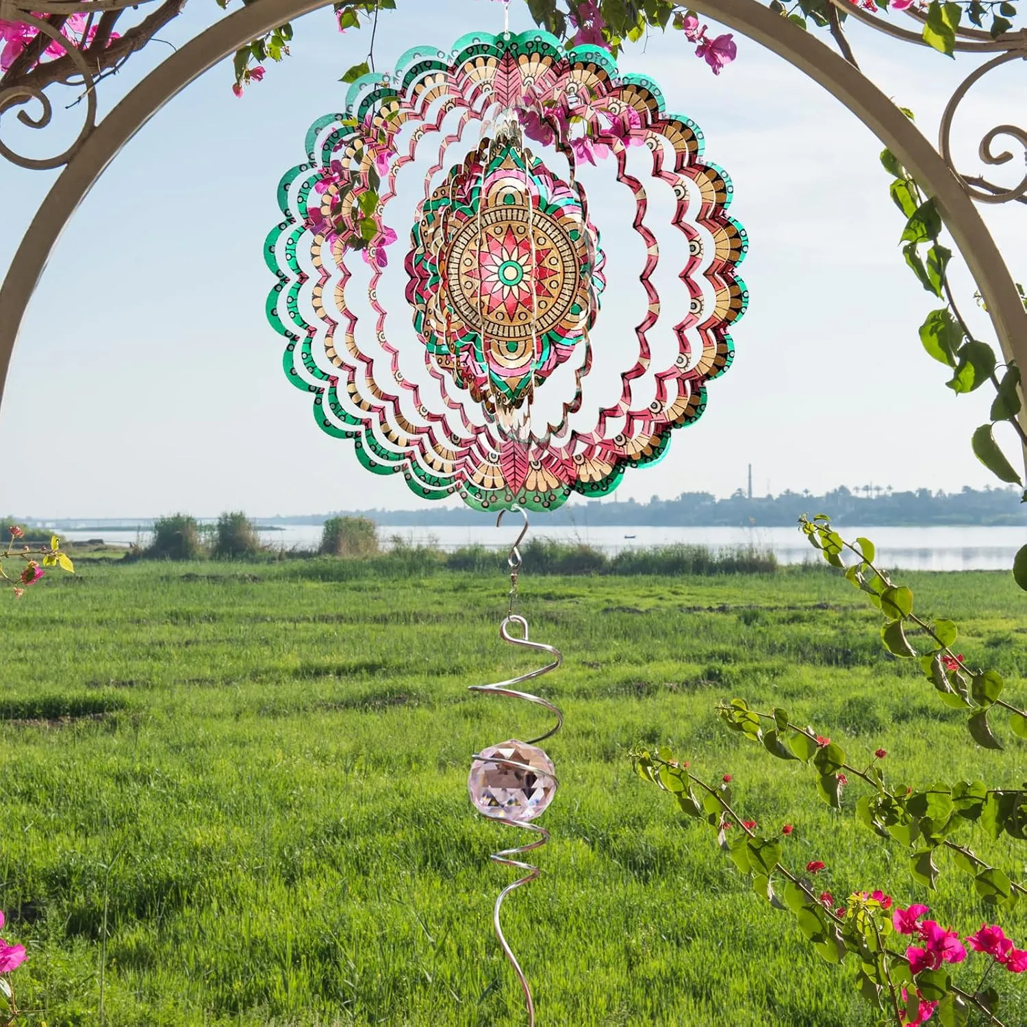 Wind Spinner Mandala Manjusaka - 12Inch Laser Cut Stainless Steel Wind Spinners for Yard and Garden, 3D Hanging Wind Sculpture, Kinetic Metal Art Ornament Indoor/Outdoor Décor Creative Gifts