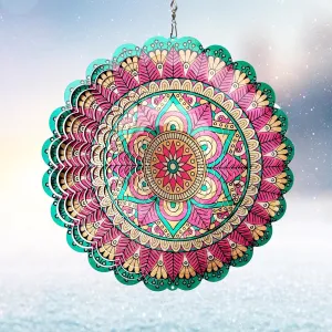 Wind Spinner Mandala Manjusaka - 12Inch Laser Cut Stainless Steel Wind Spinners for Yard and Garden, 3D Hanging Wind Sculpture, Kinetic Metal Art Ornament Indoor/Outdoor Décor Creative Gifts
