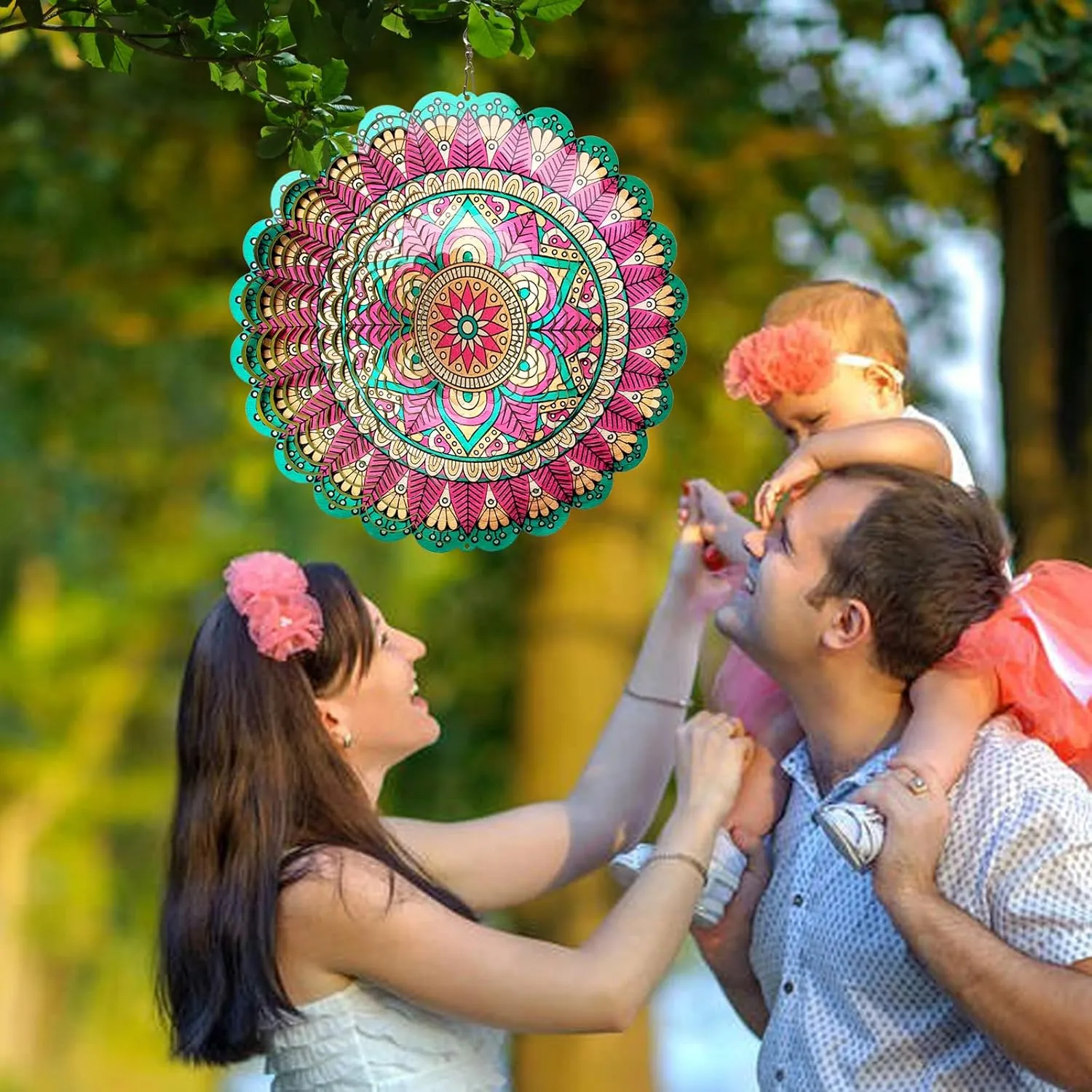 Wind Spinner Mandala Manjusaka - 12Inch Laser Cut Stainless Steel Wind Spinners for Yard and Garden, 3D Hanging Wind Sculpture, Kinetic Metal Art Ornament Indoor/Outdoor Décor Creative Gifts