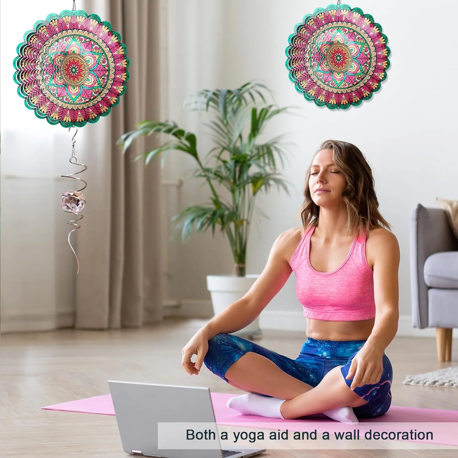 Wind Spinner Mandala Manjusaka - 12Inch Laser Cut Stainless Steel Wind Spinners for Yard and Garden, 3D Hanging Wind Sculpture, Kinetic Metal Art Ornament Indoor/Outdoor Décor Creative Gifts
