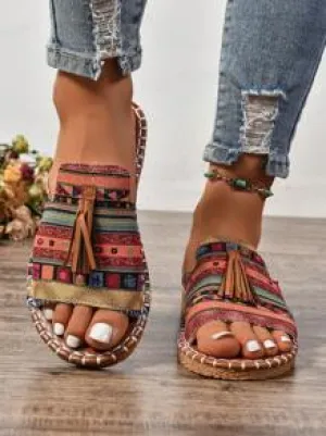 with Sustainable Leather Tassel Value-for-money Sandal Geometric Patten