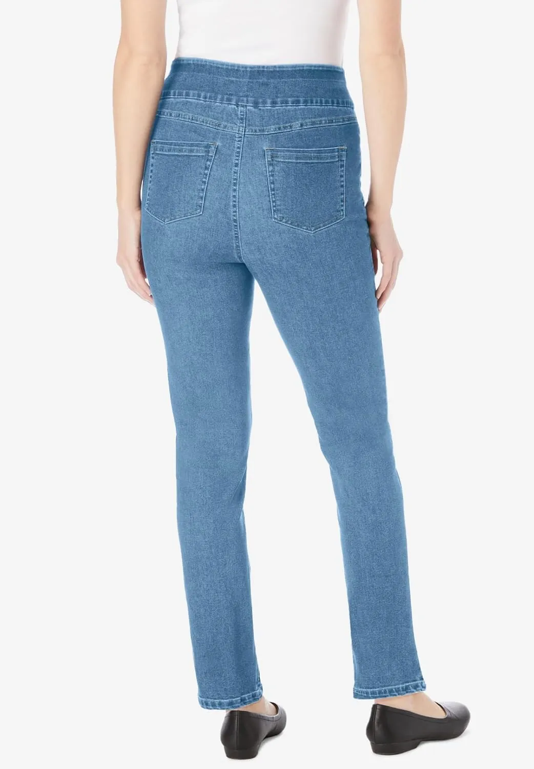 Woman Within Plus Size Flex-Fit Pull-On Straight-Leg Denim Jean