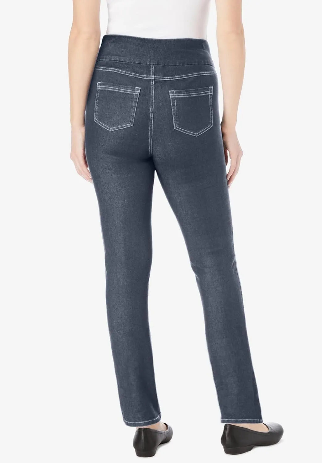 Woman Within Plus Size Flex-Fit Pull-On Straight-Leg Denim Jean