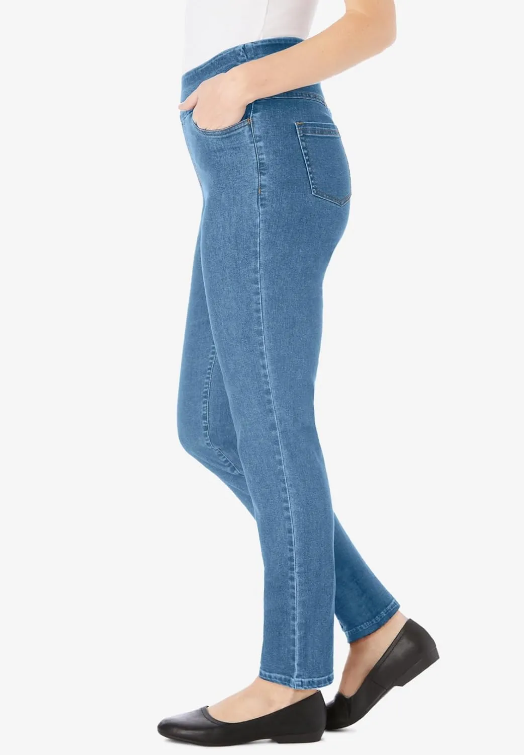 Woman Within Plus Size Flex-Fit Pull-On Straight-Leg Denim Jean