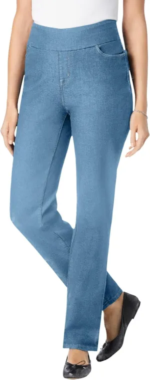 Woman Within Plus Size Flex-Fit Pull-On Straight-Leg Denim Jean