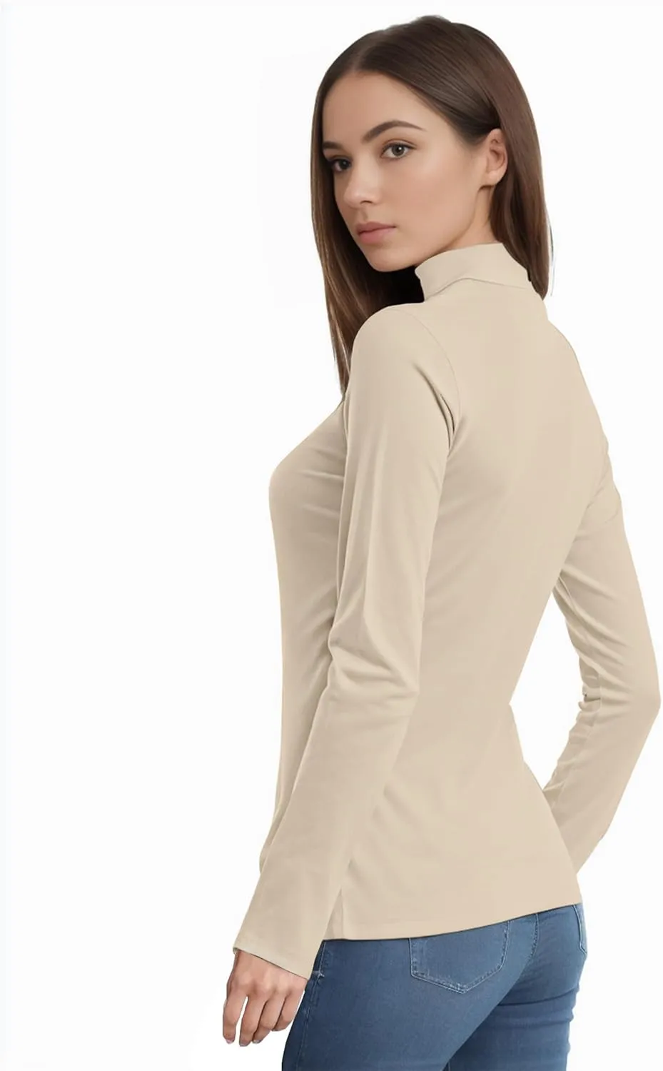 Women's 2 Pack Long Sleeve Turtleneck Thermal T-Shirts Mock Neck Underwear Fall Winter Base Layer Lightweight Tops
