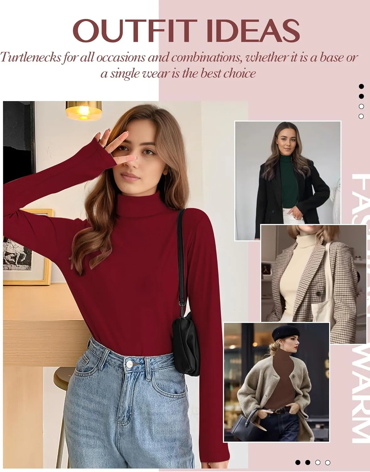 Women's 2 Pack Long Sleeve Turtleneck Thermal T-Shirts Mock Neck Underwear Fall Winter Base Layer Lightweight Tops
