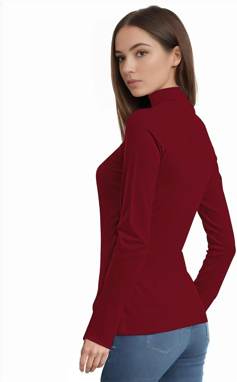 Women's 2 Pack Long Sleeve Turtleneck Thermal T-Shirts Mock Neck Underwear Fall Winter Base Layer Lightweight Tops