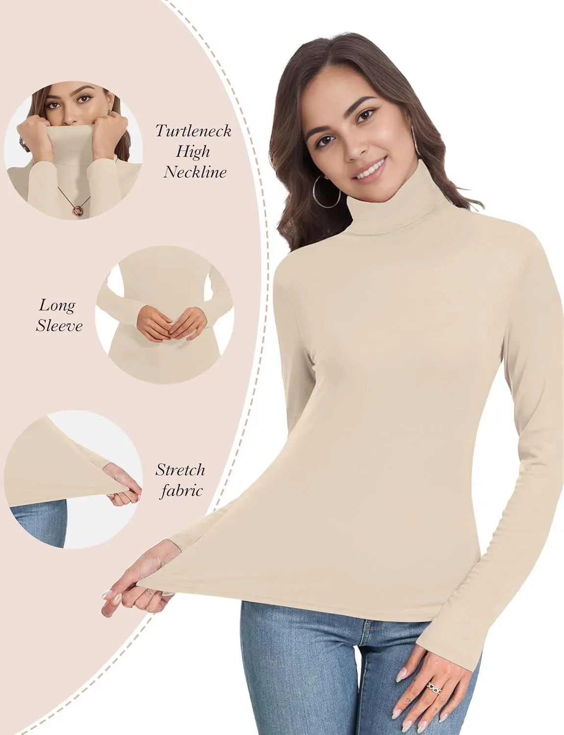 Women's 2 Pack Long Sleeve Turtleneck Thermal T-Shirts Mock Neck Underwear Fall Winter Base Layer Lightweight Tops