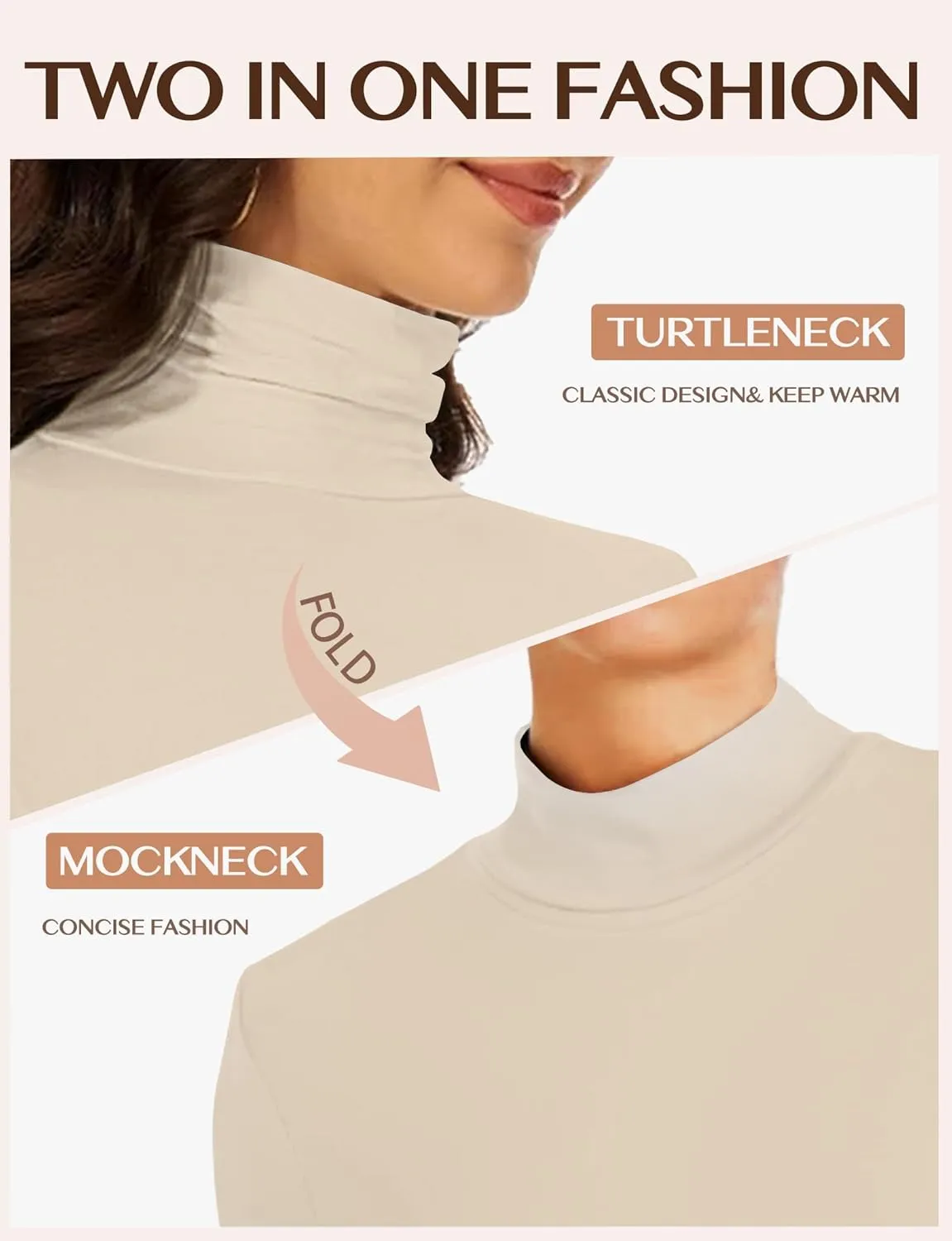Women's 2 Pack Long Sleeve Turtleneck Thermal T-Shirts Mock Neck Underwear Fall Winter Base Layer Lightweight Tops