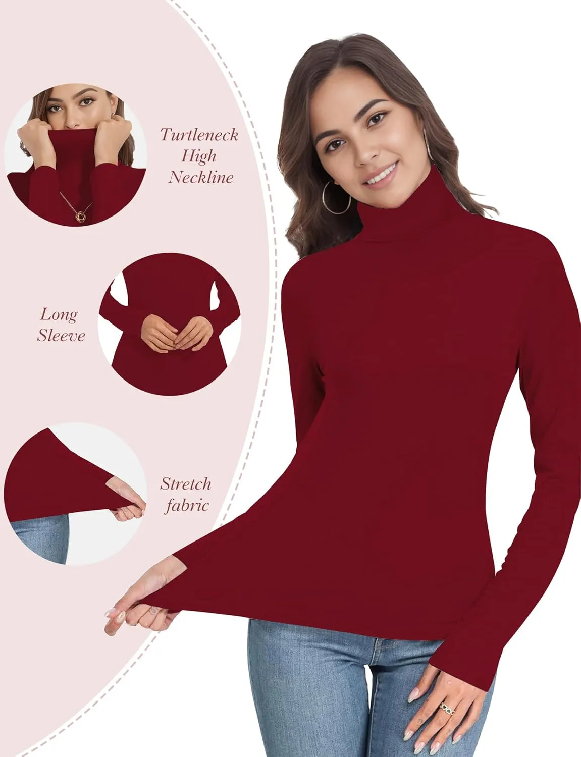Women's 2 Pack Long Sleeve Turtleneck Thermal T-Shirts Mock Neck Underwear Fall Winter Base Layer Lightweight Tops