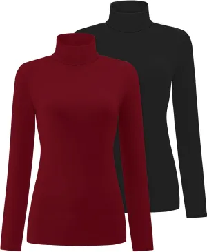 Women's 2 Pack Long Sleeve Turtleneck Thermal T-Shirts Mock Neck Underwear Fall Winter Base Layer Lightweight Tops