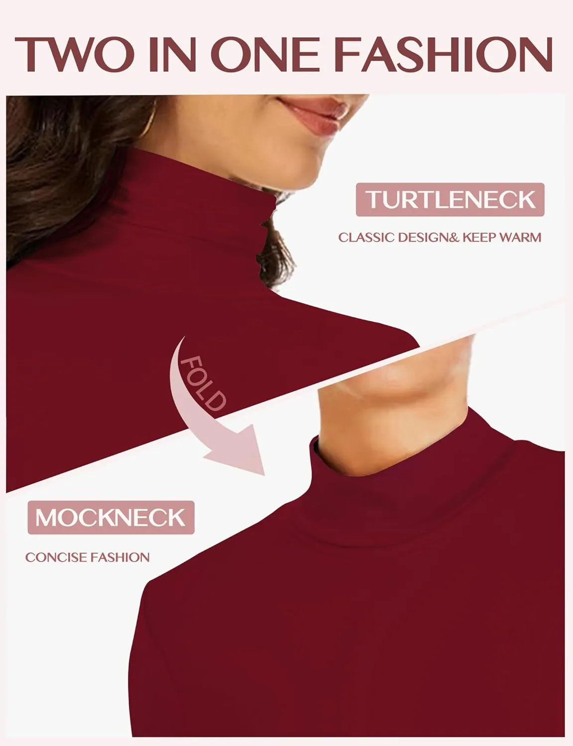 Women's 2 Pack Long Sleeve Turtleneck Thermal T-Shirts Mock Neck Underwear Fall Winter Base Layer Lightweight Tops
