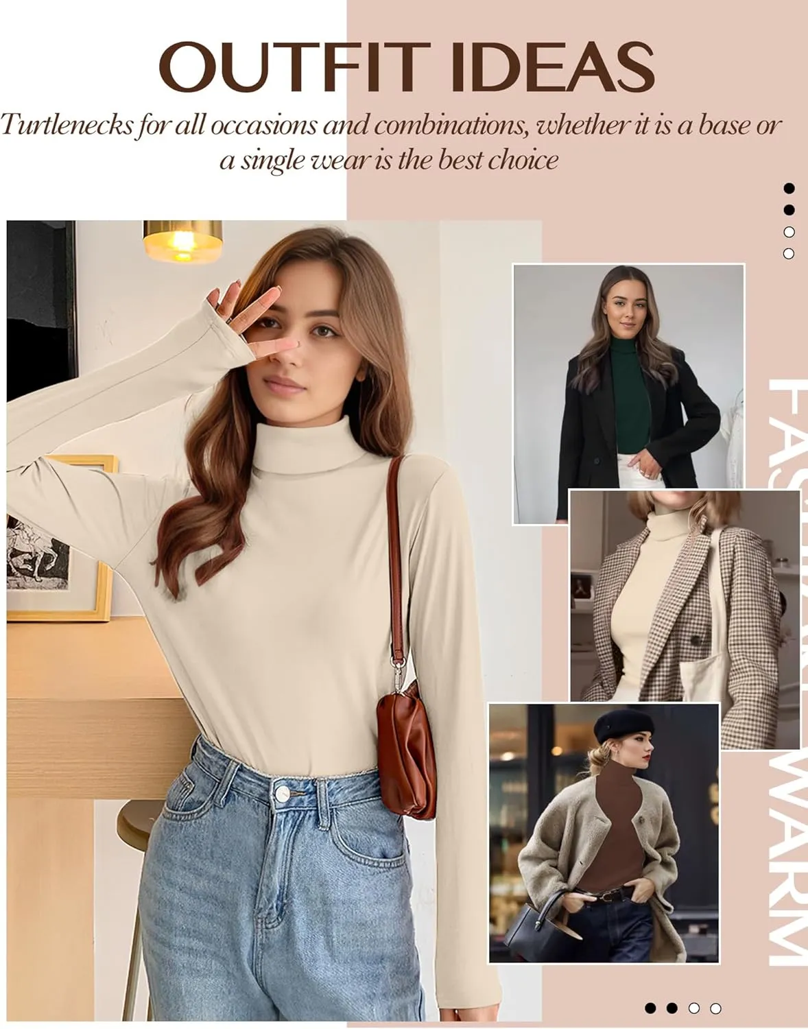 Women's 2 Pack Long Sleeve Turtleneck Thermal T-Shirts Mock Neck Underwear Fall Winter Base Layer Lightweight Tops