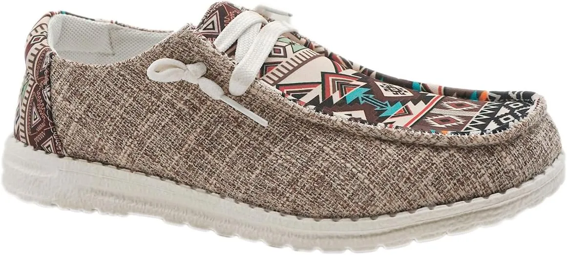 Women's Aztec Print Canvas Loafer Shoes Ethnic Lace-up Slip-on Sneakers Wide Width and Lightweight Arch Support Walking Shoes Comfortable