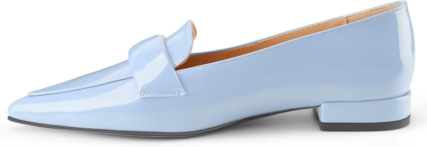 Women's Closed Pointed Toe Penny Loafers Shoes Black Patent Leather Comfortable Slip On Work Business Dressy Classic Flats Shoes